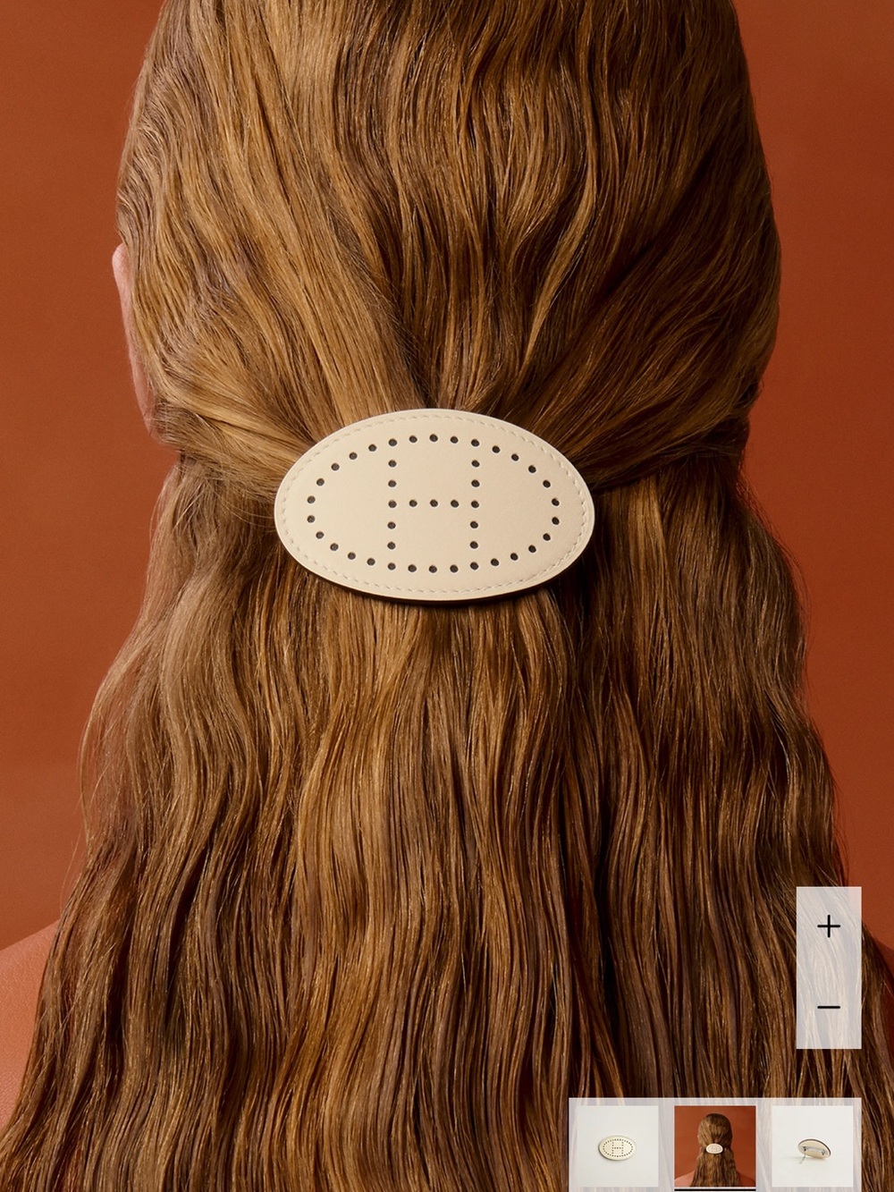 Hermes Cream Leather Hair Accessory with Perforated Logo